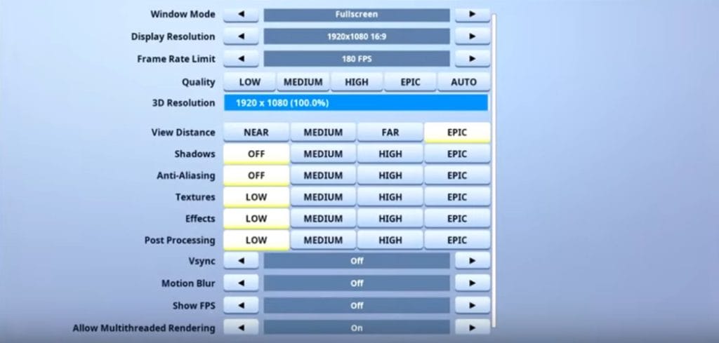 Megga Fortnite Video settings